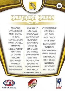 2007 Select AFL Supreme #88 Hawthorn Hawks Back